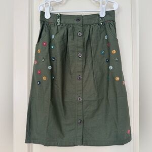 Pink Chicken Embroidered Green Skirt